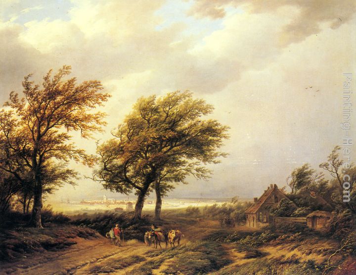 Travellers in an Extensive Landscape with a Town Beyond painting - Willem Bodemann Travellers in an Extensive Landscape with a Town Beyond art painting